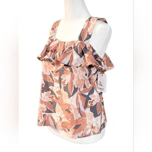 Nine West wide strap, ruffled, square neck blouse, tank. New with tags. XS